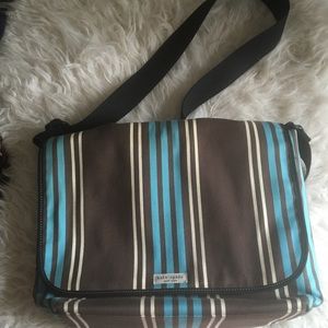 KATE SPADE Brown, White, and Blue Striped Satchel